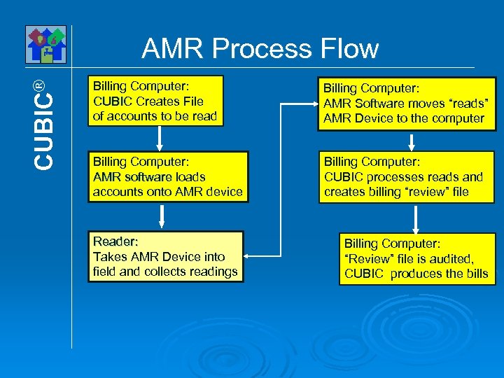 CUBIC® AMR Process Flow Billing Computer: CUBIC Creates File of accounts to be read