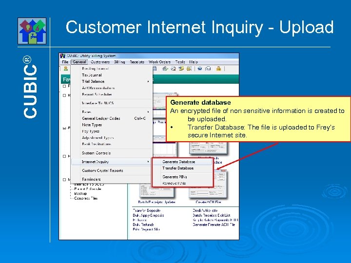 CUBIC® Customer Internet Inquiry - Upload Generate database An encrypted file of non sensitive