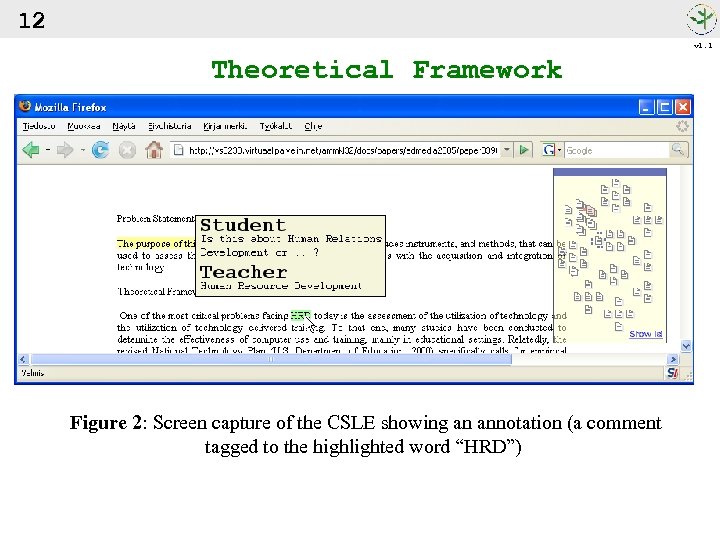 12 v 1. 1 Theoretical Framework Figure 2: Screen capture of the CSLE showing