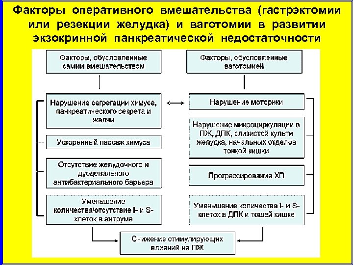 Факторы оперативного вмешательства (гастрэктомии или резекции желудка) и ваготомии в развитии экзокринной панкреатической недостаточности