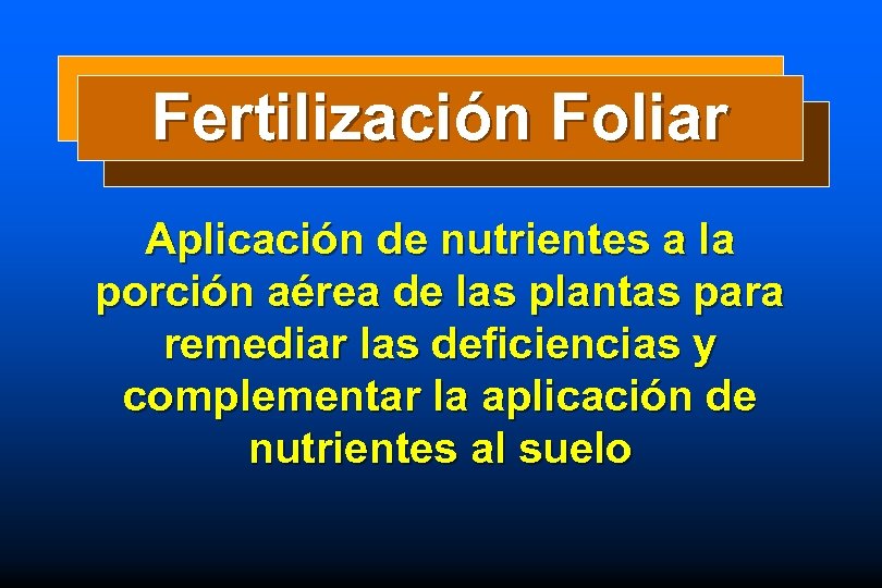Fertilización Foliar Aplicación de nutrientes a la porción aérea de las plantas para remediar
