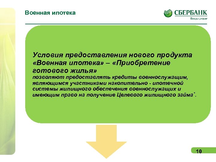 Военная ипотека Условия предоставления нового продукта «Военная ипотека» – «Приобретение готового жилья» позволяют предоставлять