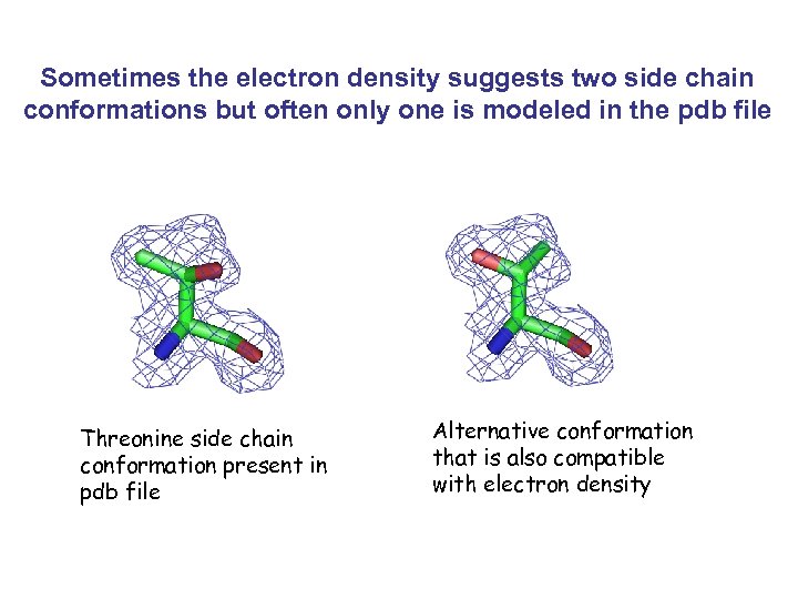 Sometimes the electron density suggests two side chain conformations but often only one is