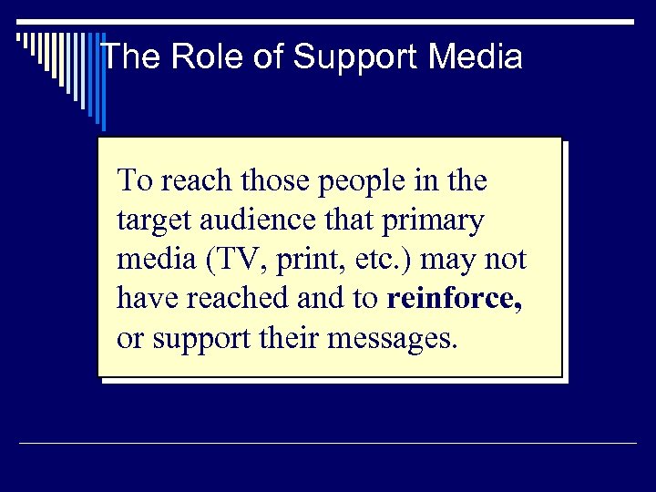 The Role of Support Media To reach those people in the target audience that