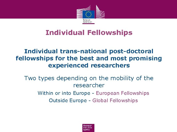 Individual Fellowships Individual trans-national post-doctoral fellowships for the best and most promising experienced researchers