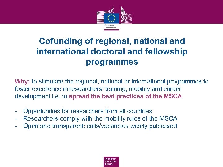 Cofunding of regional, national and international doctoral and fellowship programmes Why: to stimulate the