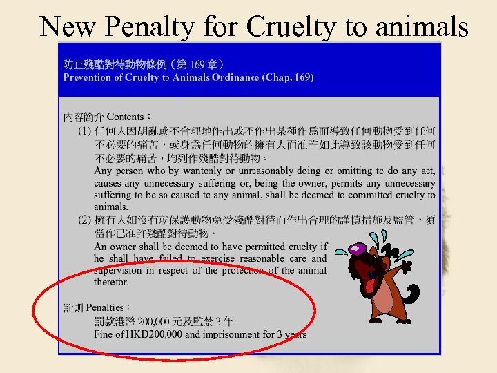 New Penalty for Cruelty to animals 