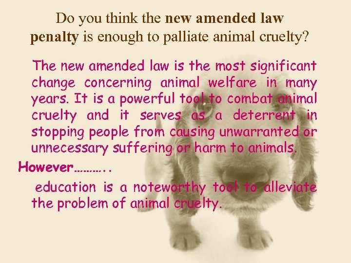 Do you think the new amended law penalty is enough to palliate animal cruelty?
