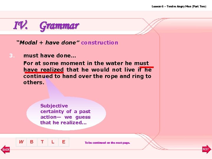 Lesson 6 – Twelve Angry Men (Part Two) IV. Grammar “Modal + have done”