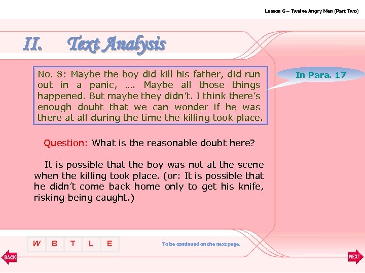 Lesson 6 – Twelve Angry Men (Part Two) II. Text Analysis No. 8: Maybe