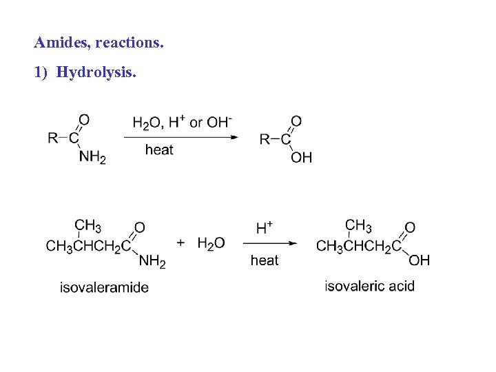 Amides, reactions. 1) Hydrolysis. 