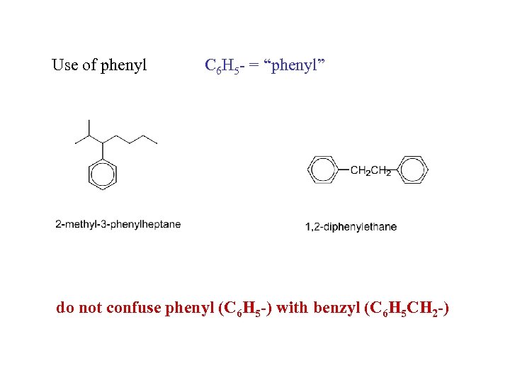 Use of phenyl C 6 H 5 - = “phenyl” do not confuse phenyl