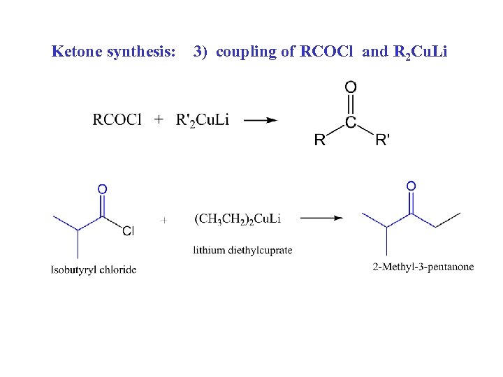 Ketone synthesis: 3) coupling of RCOCl and R 2 Cu. Li 