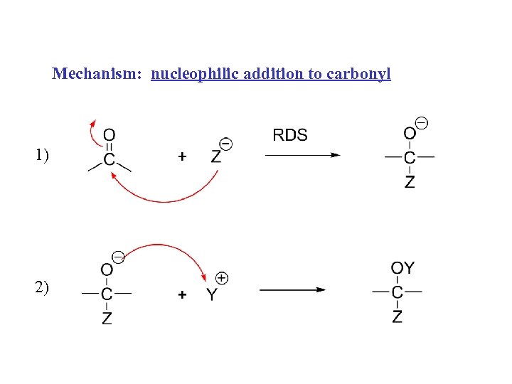 Mechanism: nucleophilic addition to carbonyl 1) 2) 