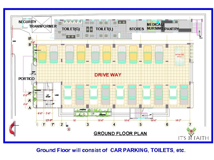 SECURITY TRANSFORMER PORTICO TOILET(G) TOILET(L) MEDICAL/ STORES NURSING PANTRY DRIVE WAY GROUND FLOOR PLAN