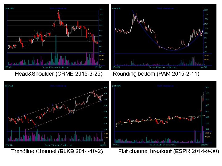 Head&Shoulder (CRME 2015 -3 -25) Trendline Channel (BLKB 2014 -10 -2) Rounding bottom (PAM