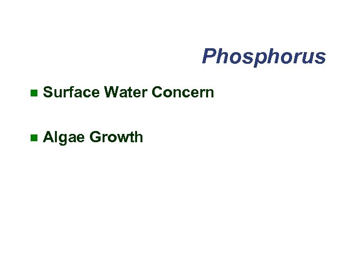 Phosphorus n Surface Water Concern n Algae Growth 