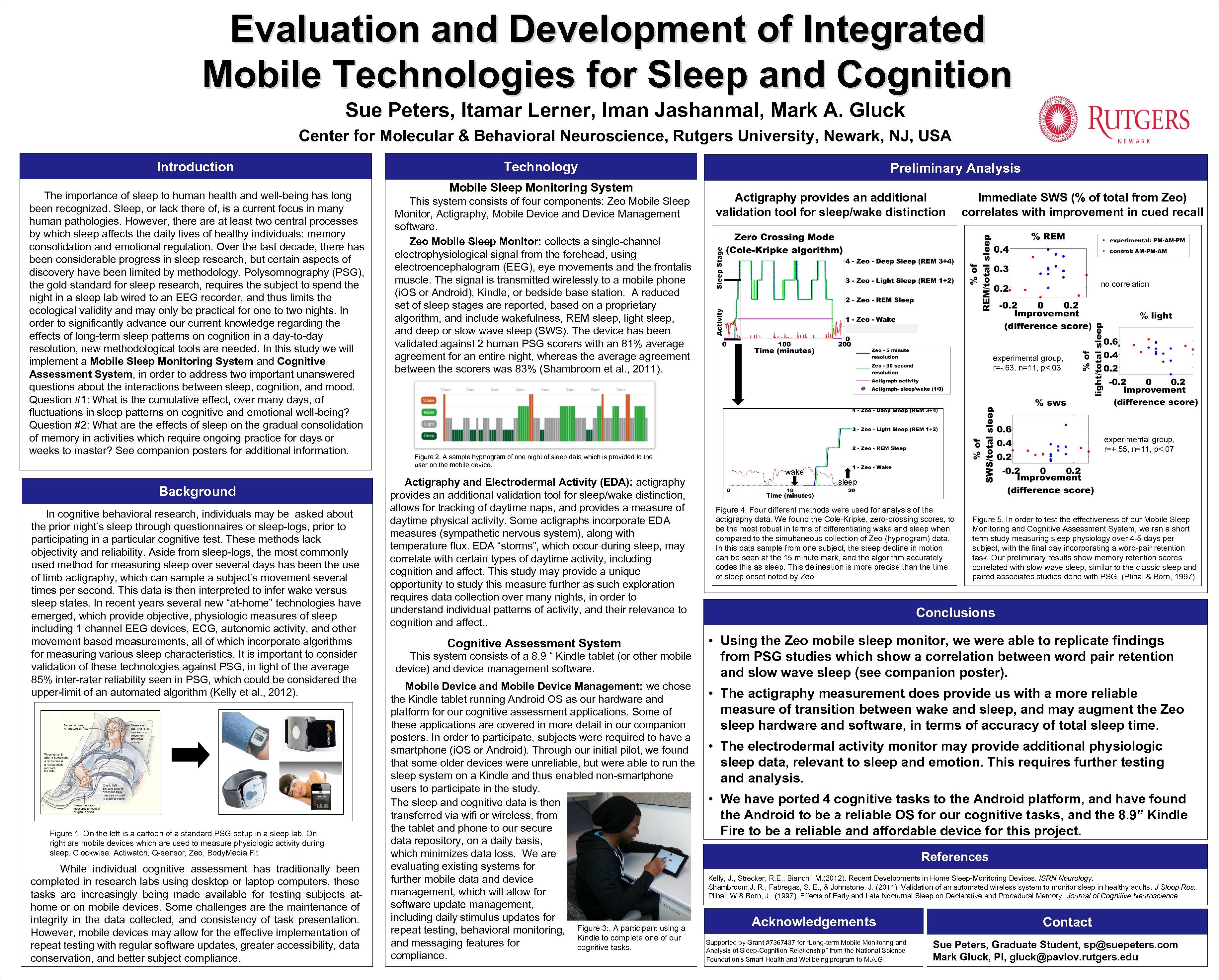 Evaluation and Development of Integrated Mobile Technologies for Sleep and Cognition Sue Peters, Itamar
