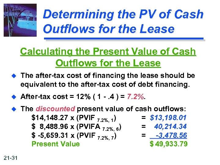 Determining the PV of Cash Outflows for the Lease Calculating the Present Value of