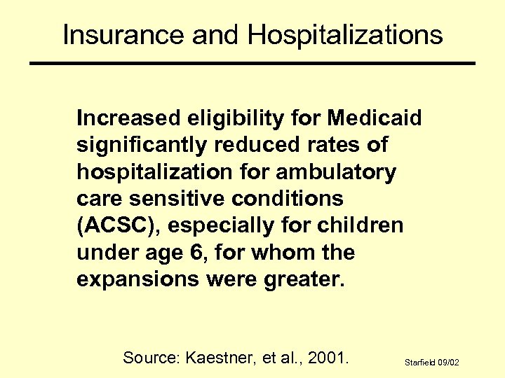 Insurance and Hospitalizations Increased eligibility for Medicaid significantly reduced rates of hospitalization for ambulatory