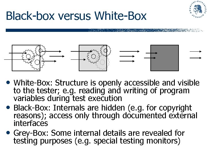 Black-box versus White-Box • White-Box: Structure is openly accessible and visible • • to