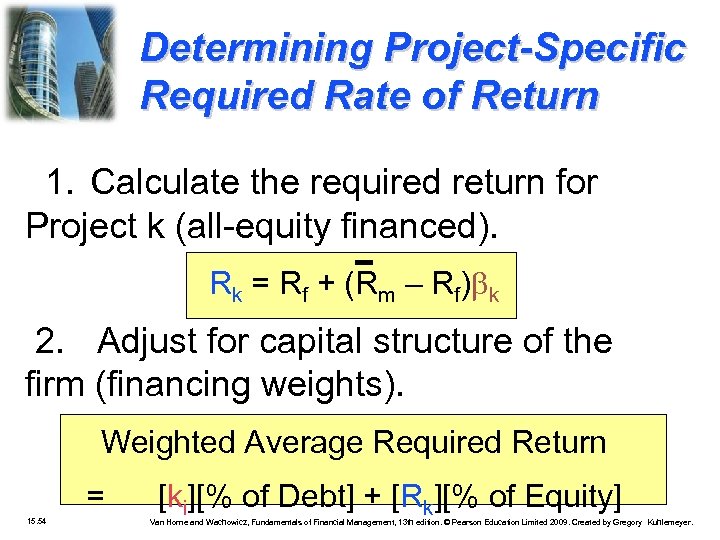 Determining Project-Specific Required Rate of Return 1. Calculate the required return for Project k