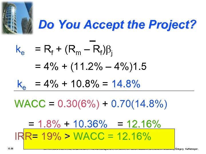 Do You Accept the Project? ke = Rf + (Rm – Rf) j =