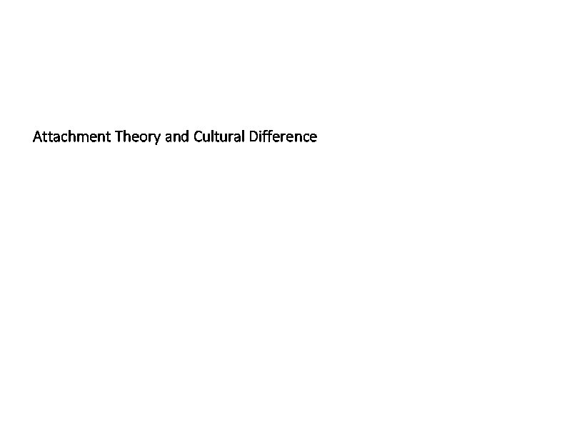 Attachment Theory and Cultural Difference 