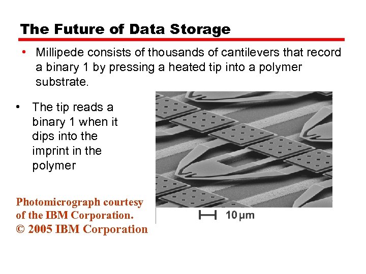The Future of Data Storage • Millipede consists of thousands of cantilevers that record