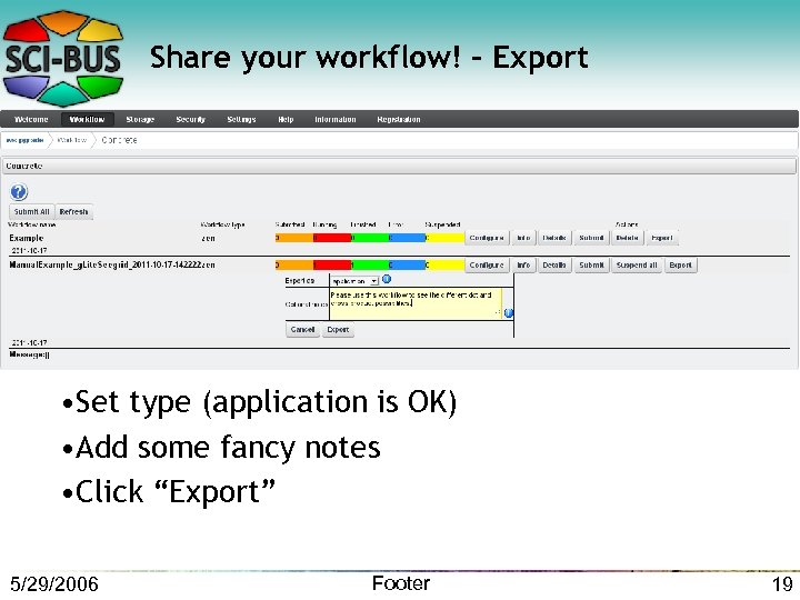 Share your workflow! - Export • Set type (application is OK) • Add some