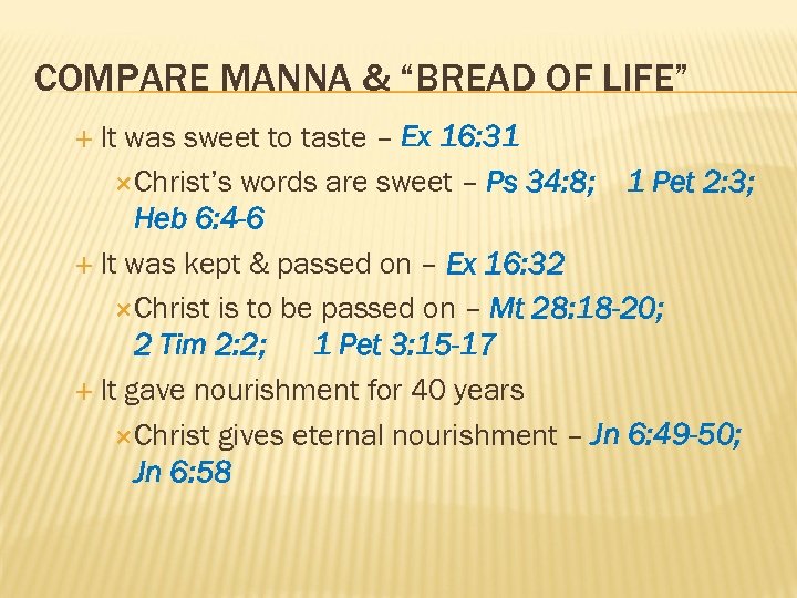 COMPARE MANNA & “BREAD OF LIFE” It was sweet to taste – Ex 16: