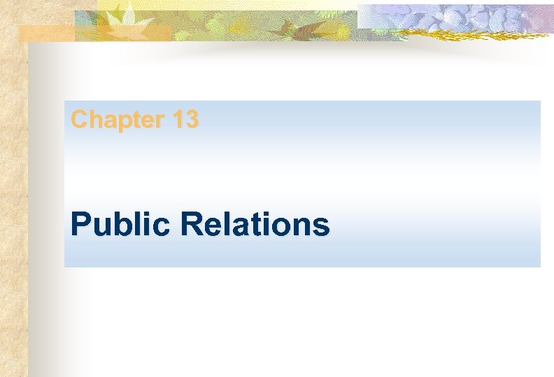 Chapter 13 Public Relations 