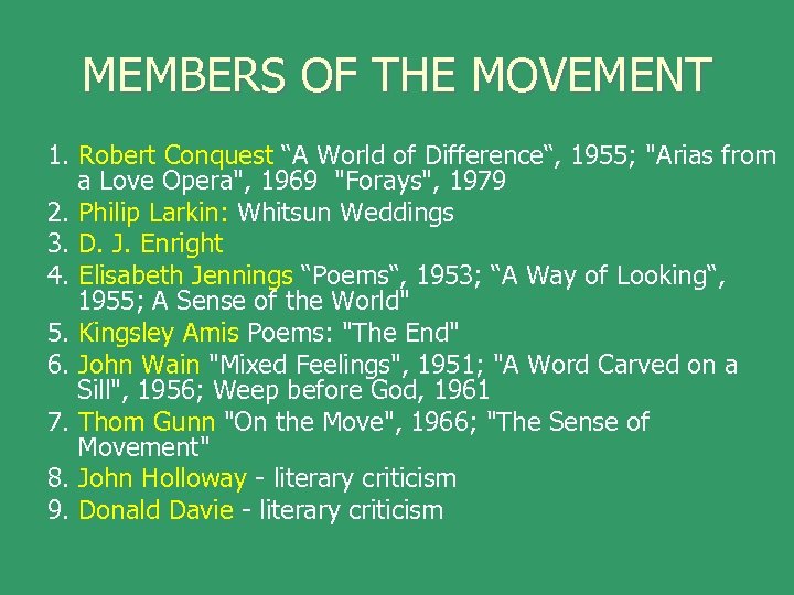 MEMBERS OF THE MOVEMENT 1. Robert Conquest “A World of Difference“, 1955; 