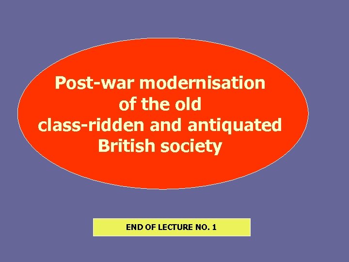 Post-war modernisation of the old class-ridden and antiquated British society END OF LECTURE NO.