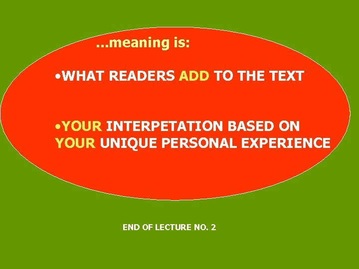  . . . meaning is: • WHAT READERS ADD TO THE TEXT •