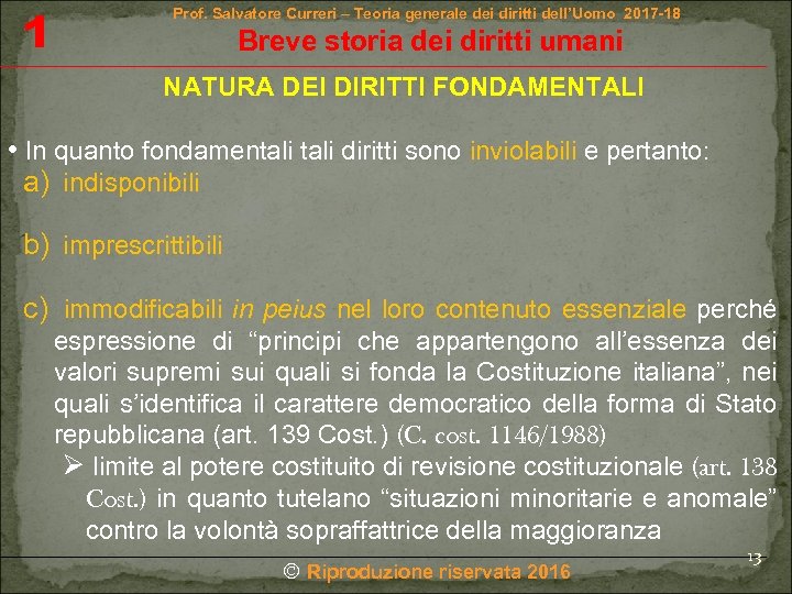 1 Prof. Salvatore Curreri – Teoria generale dei diritti dell’Uomo 2017 -18 Breve storia