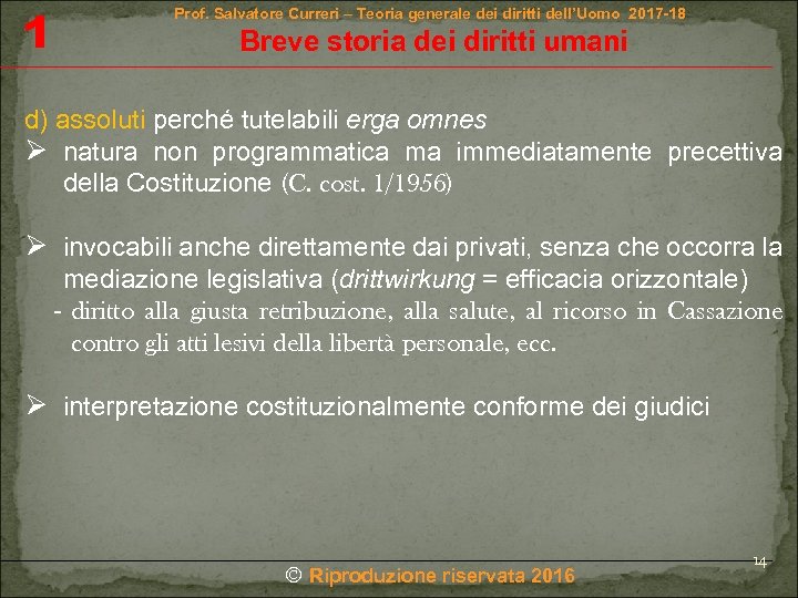 1 Prof. Salvatore Curreri – Teoria generale dei diritti dell’Uomo 2017 -18 Breve storia