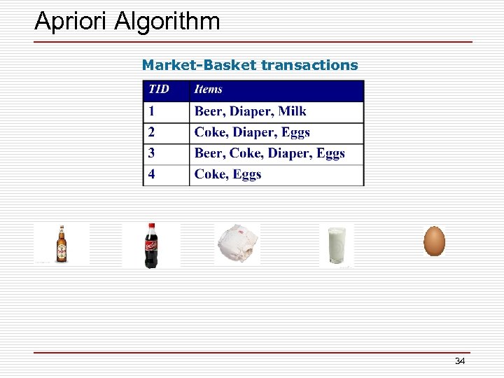 Apriori Algorithm Market-Basket transactions 34 