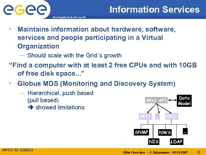 Information Services Enabling Grids for E-scienc. E • Maintains information about hardware, software, services
