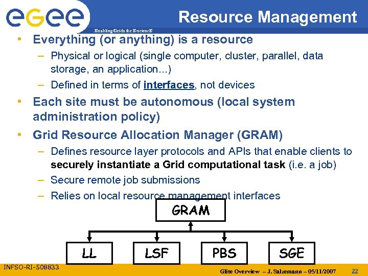 Resource Management Enabling Grids for E-scienc. E • Everything (or anything) is a resource