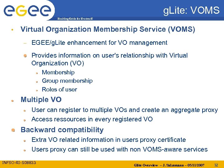 g. Lite: VOMS Enabling Grids for E-scienc. E • Virtual Organization Membership Service (VOMS)