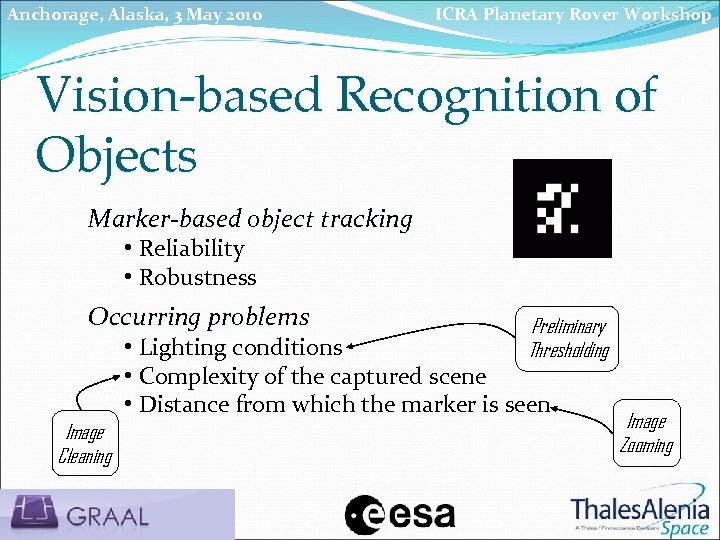 Anchorage, Alaska, 3 May 2010 ICRA Planetary Rover Workshop Vision-based Recognition of Objects Marker-based