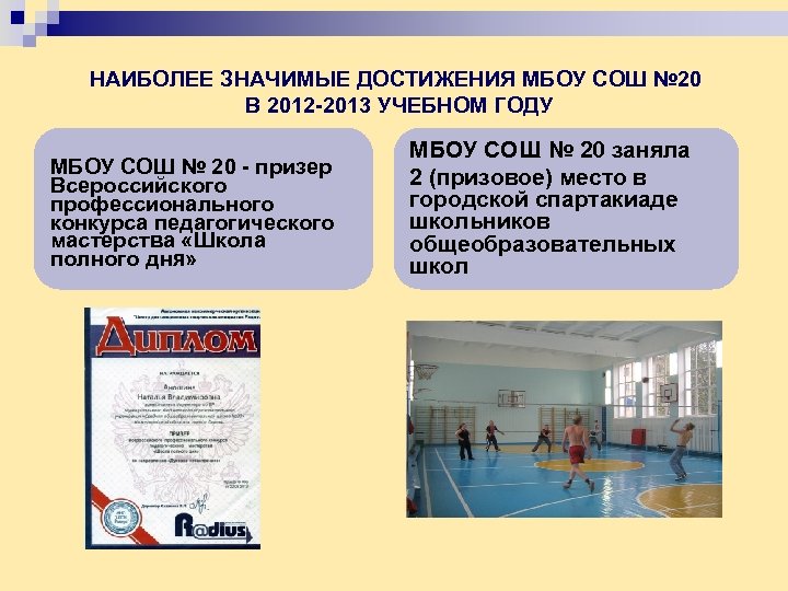 НАИБОЛЕЕ ЗНАЧИМЫЕ ДОСТИЖЕНИЯ МБОУ СОШ № 20 В 2012 -2013 УЧЕБНОМ ГОДУ МБОУ СОШ