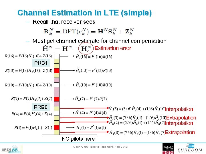 Channel Estimation in LTE (simple) – Recall that receiver sees – Must get channel