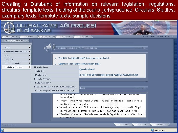 Creating a Databank of information on relevant legislation, regulations, circulars, template texts, holding of