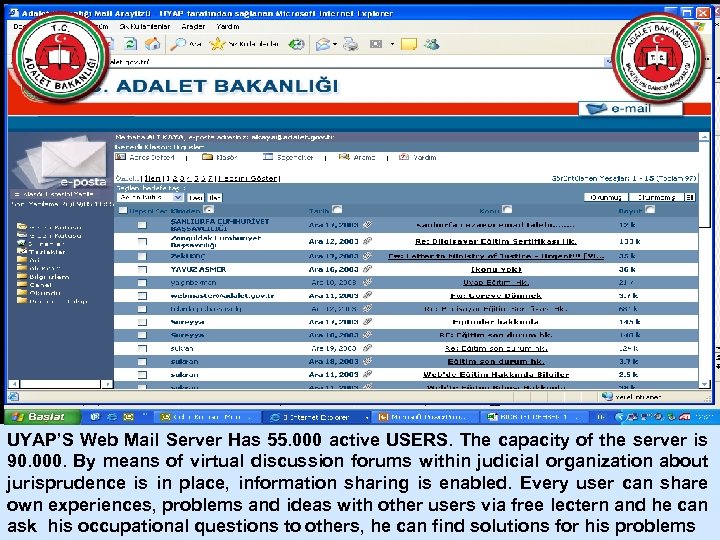 UYAP’S Web Mail Server Has 55. 000 active USERS. The capacity of the server