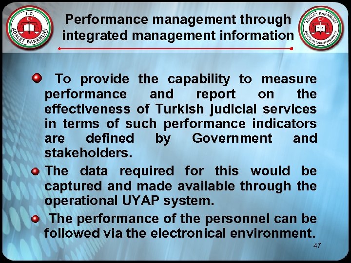Performance management through integrated management information To provide the capability to measure performance and