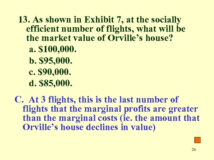 13. As shown in Exhibit 7, at the socially efficient number of flights, what