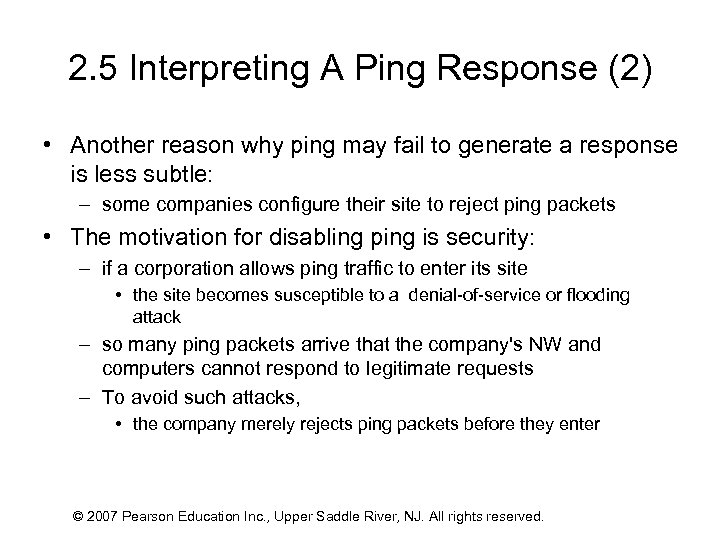 2. 5 Interpreting A Ping Response (2) • Another reason why ping may fail