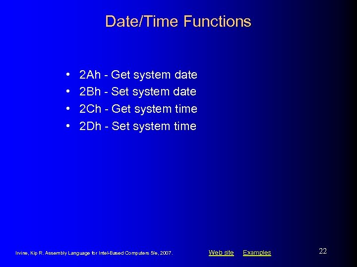 Date/Time Functions • • 2 Ah - Get system date 2 Bh - Set